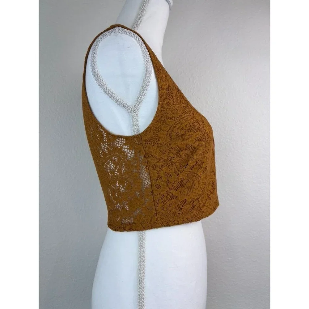 Urban Outfitters Mustard Lace Hook-Front Crop Top - Picture 3 of 5